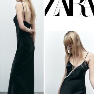 Zara Black Satin Slip Dress